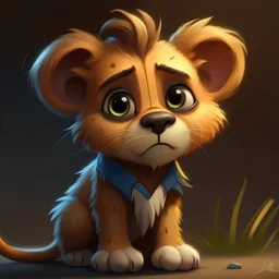 Concept art of Little mascot lion questioning what should he do next (Pixar art style) , highly detailed, digital painting, art stations, concept art, smooth,