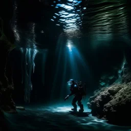 underwater images in a deep dark icy cave