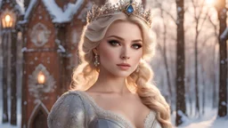 winter, (1Princess, russian) in a corsette, matte painting, sharp eyes, warm colors, Soft Lighting, detailed face, hyper realistic, soft skin, soft hairs, by GDNS, symmetrical, 8k, 2d render