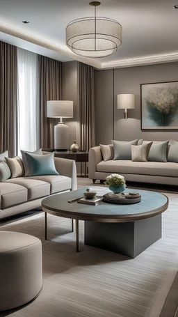 A beautifully designed room with luxurious furniture and a serene color palette.