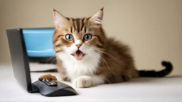 funny cat with computer mouse