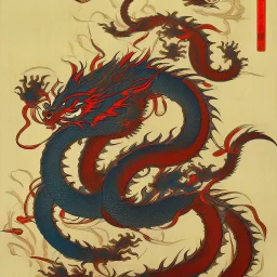 Ukiyo-e style art, dragon,