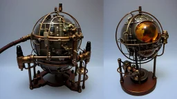 steampunk sphere with tubes, pipes, and wires floating in deep space, detailed