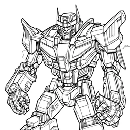 outline art for square megatron coloring page for kids, classic manga style, anime style, realistic modern cartoon style, white background, sketch style, only use outline, clean line art, no shadows, clear and well outlined