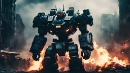 (raw photo, morbid horror:1.2), (a giant battle cyborg:1.1), angry, fullmetal, robotic, mechanical parts, (burning city background:1.2), slate atmosphere, cinematic, dimmed colors, dark shot, muted colors, film grainy, lut, spooky