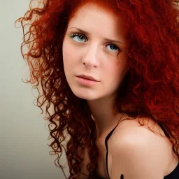 Woman with red curly hair and brown eyes