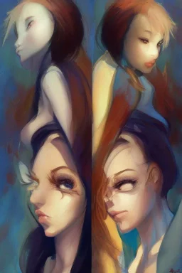 Double Shot Of My Baby's Love Alex Hirsch Rudy Nappi Francisco Accornero Reisha Perlmutter Will Davies skin-tight Australian tonalism futurism modern European ink painting pre-raphaelitism renaissance painting Anime Character, detailed, vibrant, anime face, sharp focus, Character Design, WLOP, Artgerm, Kuvshinov , Unreal Engine