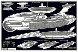 The starship Mercury from Star Trek, a elongated version of the 1701-D with 6 nacelles and a hammer head shark shaped saucer and engineering section