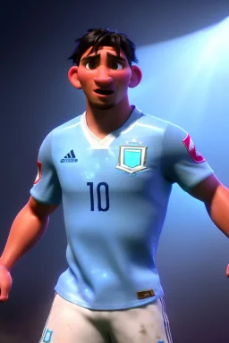 Realistic de maria Argentina soccer player Portrait, mid shot view, epic, god lights, concept art, art station, 3d, photo studio, blue clean background, unreal engine 5, ray tracing, RTX, lumen lighting, ultra detail, volumetric lighting.