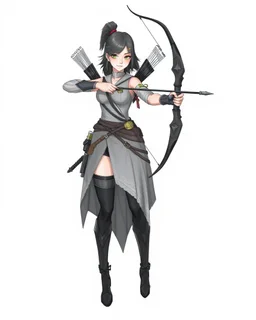 Girl Archer concept art, full body, sketch, coll style, bow