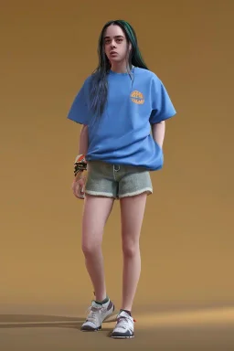 Billie Eilish, in shorts, photorealistic, 8k