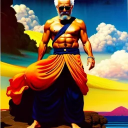 Portrait of 'Master Roshi',cloud quintus,painting by Earl Norem, simon Bisley,frazetta,Howard,西嘛哒, evan lee, Vallejo,kelly oil on canvas, cinematic composition, extreme detail,fit full body inside picture,8k,perfect anatomy,