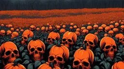 a field of 1000s of cartoonish, anatomically correct, skulls, vivid RANDOM BRIGHT neon colors, dark comedy, well lit, high detail, photorealistic, horrorcore, fun, scary, none featured, each a different color or hue,