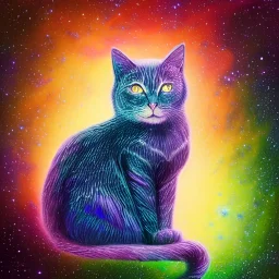 melted crayon drawing of mystical cat made of galaxy and milky way, 8k resolution, high-quality, fine-detail, ornate, baroque, muted colors, intricate, digital art, detailed matte, volumetric lighting, illustration, octane render,