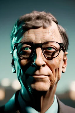 A portrait post-apocalypse cyborg BILL GATES in a cyberpunk city, sci-fi fantasy style, 8k,dark.