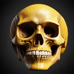 ANATOMICALLY CORRECT digital photograph of the SKULL OF A freshly skinned SMILEY FACE with fine line, highly detailed, high resolution, horrorcore, photorealisitc, awardwinning, action shot, matte, studio lighting, magazine cover, the skull is yellow, and the eyesockets are darker and more of a oval shape