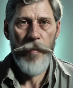 "MIddle aged white human male, with a trimmed but uneven beard, piercing green eyes with slick back hair head and shoulders portrait, 8k resolution concept art portrait by Greg Rutkowski, Artgerm, WLOP, Alphonse Mucha dynamic lighting hyperdetailed intricately detailed Splash art trending on Artstation triadic colors Unreal Engine 5 volumetric lighting Splash art fantasy"