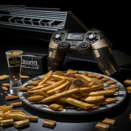 szakalak with chips lays and cyperpunk gun