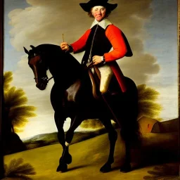 portrait of horse riding Rembrant style