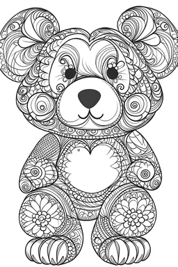 Outline art for coloring page, GROOVY HAPPY TEDDY BEAR, coloring page, white background, Sketch style, only use outline, clean line art, white background, no shadows, no shading, no color, clear