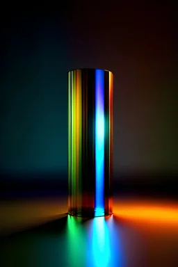 Abstract rendering of an iridescent glass cylinder floating of space