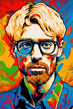 painting of a psychadelic Portrait of the Artist as a Young Man by van gogh and andy warhol infusion.