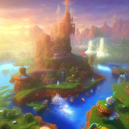 New map by super mario 3d land with waterfalls, 3d, high detail, symbols, 4k, ray traing, render, future punk, steam punk, magic in blue colors, no other place