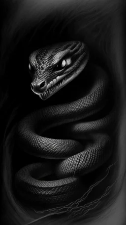 pencil drawing of snake, Spooky, scary, halloween, black paper