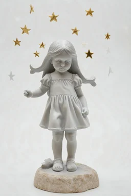 Sculpture en étoiles, petite fille aux cheveux longs, fond blanc