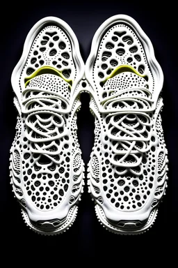 The bottom of the soles of two shoes. The tread pattern is white and made entirely from the shapes of ghosts. Use no more than 4 colours.