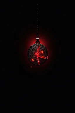 A dark and minimalist background in deep black, with faint, chaotic red lines weaving randomly across the surface like cracks or veins. At the center, the faint glowing outline of a shattered amulet with intricate, ancient engravings on its surface. The shards of the amulet are breaking apart, suspended mid-air, with subtle red and golden glows emanating from the fractures. A soft, ominous light radiates from behind the amulet, casting a dim aura. The overall tone is mysterious and dramatic, evo