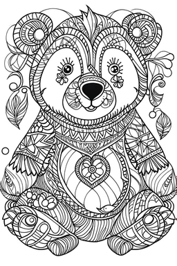 Outline art for coloring page, BOHEMIAN HAPPY TEDDY BEAR, coloring page, white background, Sketch style, only use outline, clean line art, white background, no shadows, no shading, no color, clear