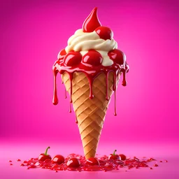 Make a logo of cute adorable dripping ice-cream cone with cherry for eyes, balls, playful, vibrant colours, chocolate sprinkles, 3d render, hyper detailed, Z brush, cgi, Pixar 3D cartoon art, jelly texture, art by dr seuss, fun, animated realism, cartooncore, creative lighting, blender, artstation trending, unreal engine, octane render, digital art, cherry eyes, melting body, drizzled with toppings