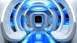 inside futuristic shower, white and blue color