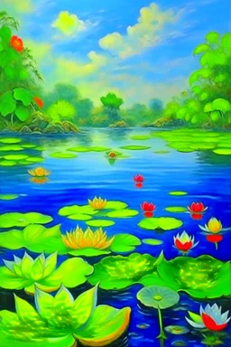 impressionism nature peace communication compassion tranquility water lillies birds blue sky