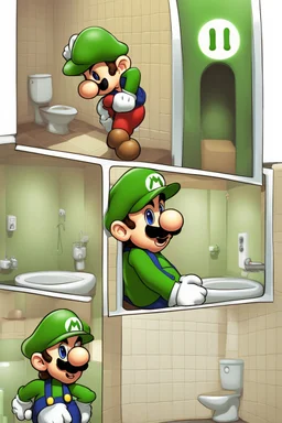 luigi from super mario peeing in the bathroom