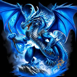 Hombre dragon high detailed concept art, front facing, dynamic pose, full body, disney, blue background color, t-shirt design,