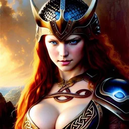 portrait 'beautiful Sexy busty Redhead Sif',Braids,horned helmet, celtic tattoed,painting by gaston bussiere, greg rutkowski, yoji shinkawa, yoshitaka amano, tsutomu nihei, donato giancola, tim hildebrandt, oil on canvas, cinematic composition, extreme detail,fit full head inside picture,32k