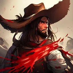 Portrait, bearded, Gunslinger, Cowboy, cowboy hat, serious face, Blood Splatter