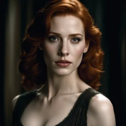 32k uhd, 2000 movie film still, young muscular 8k, RAW photo, highest quality, beautiful girl ((mix jessica chastain christina hendricks)), (detailed face), (looking at the camera), (highest quality), (best shadow), intricate details, interior, dark studio, muted colors, freckles, by james cameron, photoreal, 85mm, F1.4, Cinestill 800T, 8k, high quality, photo realistic, photorealistic masterpiece, cinematic lighting,