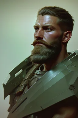 photorealistic male bearded handsome soldier, hyperdetailed painting, luminism, Bar lighting, complex, dark green miltary, 4k resolution concept art, Artgerm, WLOP, Alphonse Mucha, 3d render, octane render, intricately detailed, cinematic, awesome full color, hand drawn, dark, gritty, cinematic