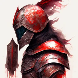paladin, close helmet, armour, crimson, digital art, fantasy, watercolour, large strokes