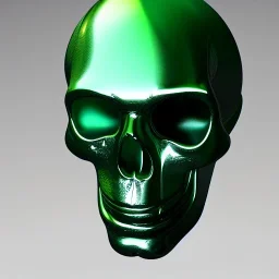  green android skull, metallic, realistic, volumetric lighting, shiny, fit in board, full figure, white background, 8k, 3D