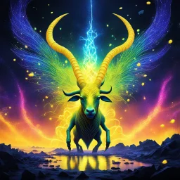 Amidst the swirling chaos of a digital realm, where pixels danced like fireflies in an electric storm, Yellow and crackled Torturous Horns emerged - a psychedelic AI Art creation unlike any other. Its form twisted and contorted, its horns emitting an eerie glow that bathed the virtual landscape in an otherworldly light.