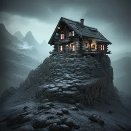 Scary mountain hut, sense of fear, Alps, night sky, 8k, HD, cinematography, photorealistic, Cinematic, Color Grading, Ultra-Wide Angle, Depth of Field, hyper-detailed, beautifully color-coded, insane details, intricate details, beautifully color graded, Cinematic, Color Grading, Editorial Photography, Depth of Field, DOF, Tilt Blur, White Balance, 32k, Super-Resolution, Megapixel, ProPhoto RGB, VR, Halfrear Lighting, Backlight, Natural Lighting, Incandes