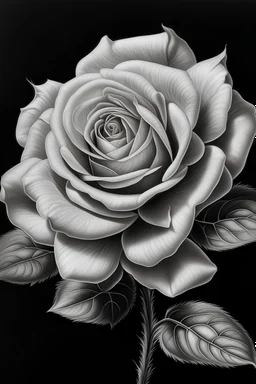 Black and white rose,.fine art, pencil drawing