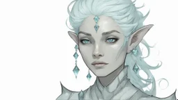 Please generate a female earth genasi cleric in the tempest domain for D&D. She should have dark, stone-colored skin with glittering sparkles like gem dust. She should have lines marking her skin like cracks, showing glimmering gem-like veins. Instead of hair, her head is covered in short, spiky crystals. She is fully-clothed in cleric robes and medium armor. Dark, moody "twilight hour" vibe