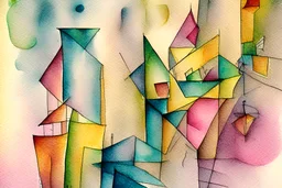 Abstract watercolour art in the style of paul klee. sketchy pencil outlines