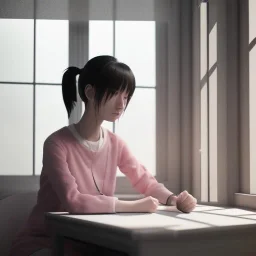 female student studying by the window, anime style, unreal engine 5, cinema4d, sun light, studio lighting --ar 1:1 --v 4