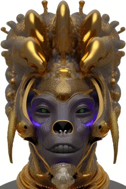 black male African Egyptian alien, cracks in the voodoo head, wicked, eyes, crown, Elephant, 8k, finely detailed, photo realistic, tiger turquoise skull head gold dragon space alien snow skeleton gold gorilla silver crown silver eyes